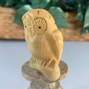 Vintage Hand Carved Owl Boxwood Netsuke Animal Figurine Wood Bird Carving 2.2"
